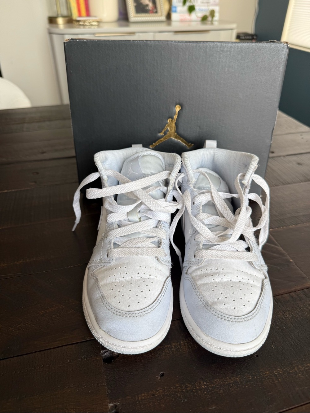 Jordan Kids Light Blue and White High-Top Sneakers